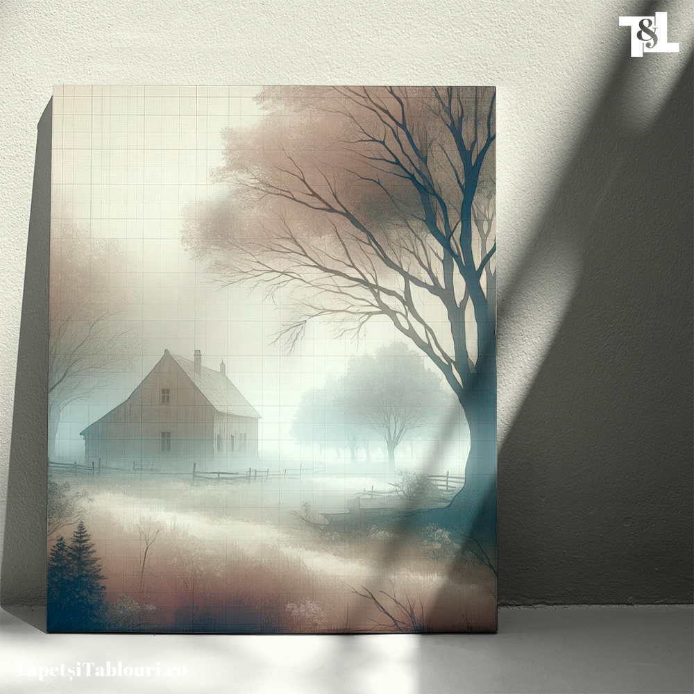 Tablou Canvas Dimineața Cețoasă în Sat