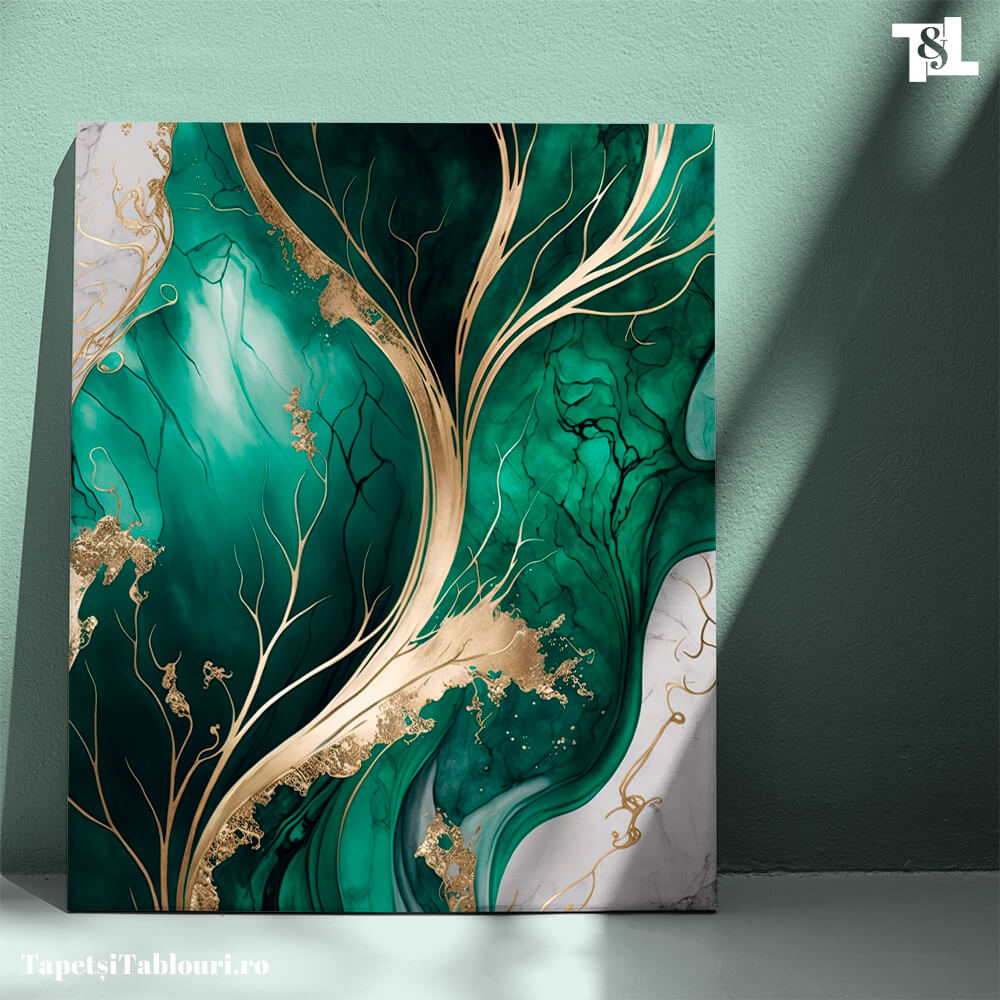 Tablou Canvas Eleganța Abstractă Verde și Aurie