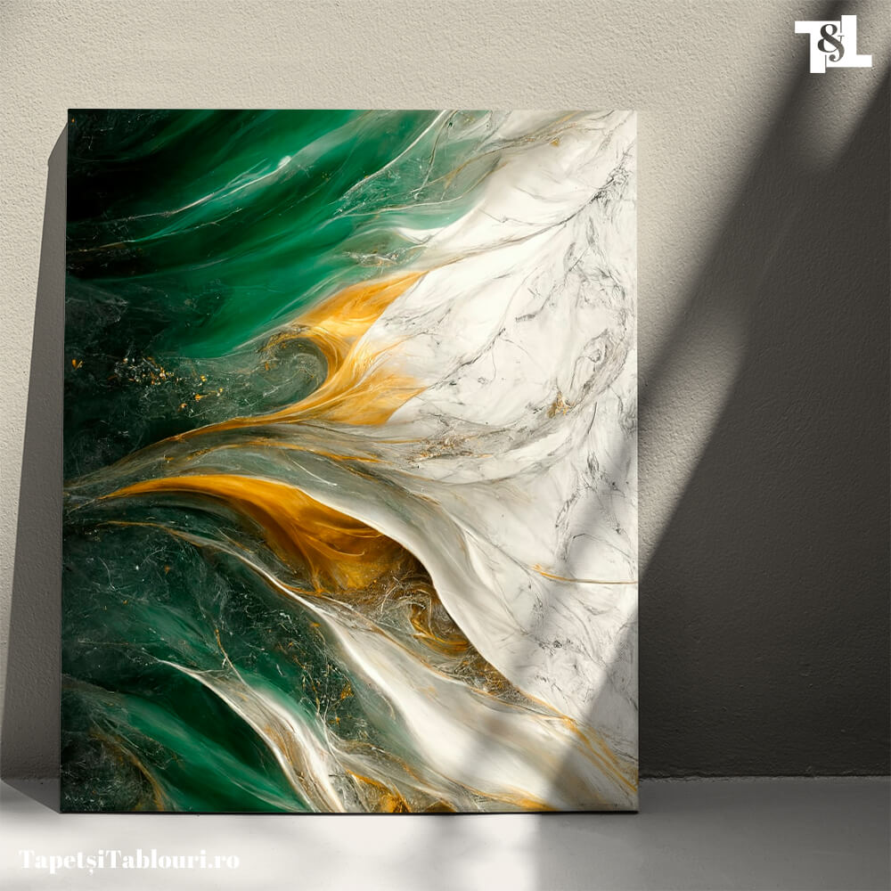 Tablou Canvas Vortex Verdant cu Accente de Aur