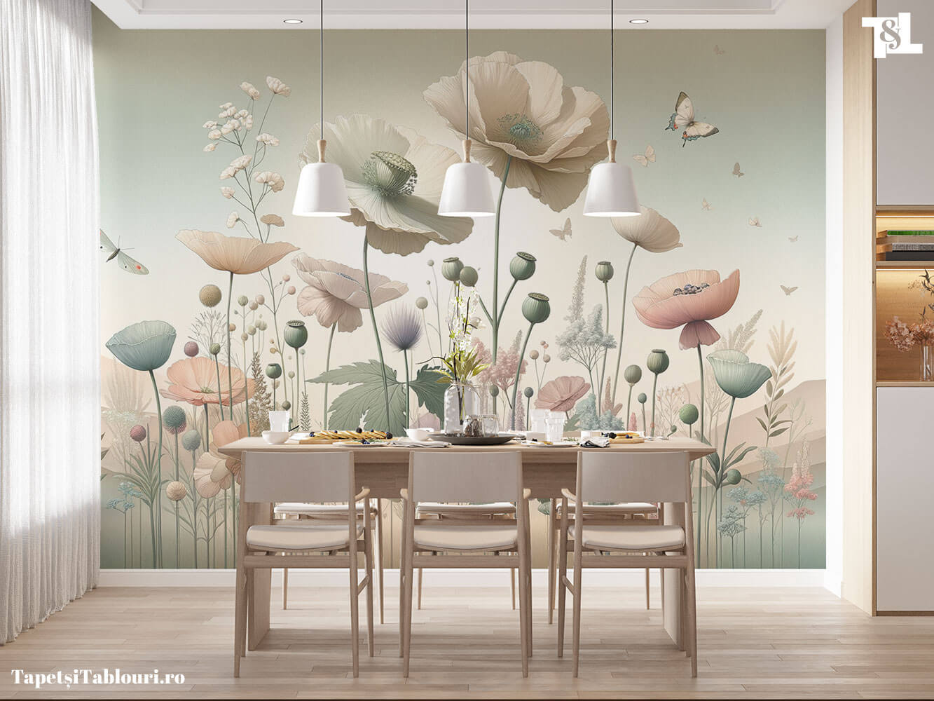 Tapet Decorativ cu Model Grădină Înflorită