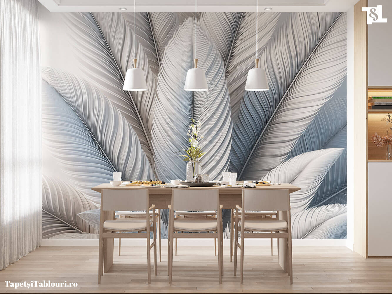 Tapet Decorativ cu Model de Pene pentru Dining