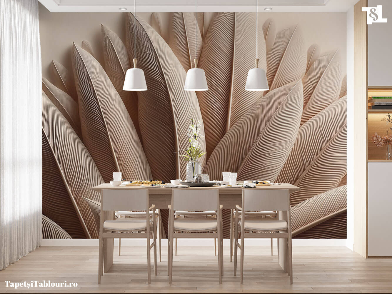 Tapet Decorativ cu Model de Pene pentru Dining (1)
