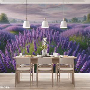 Tapet Dining Decorativ Câmpii de Lavandă în Amurg