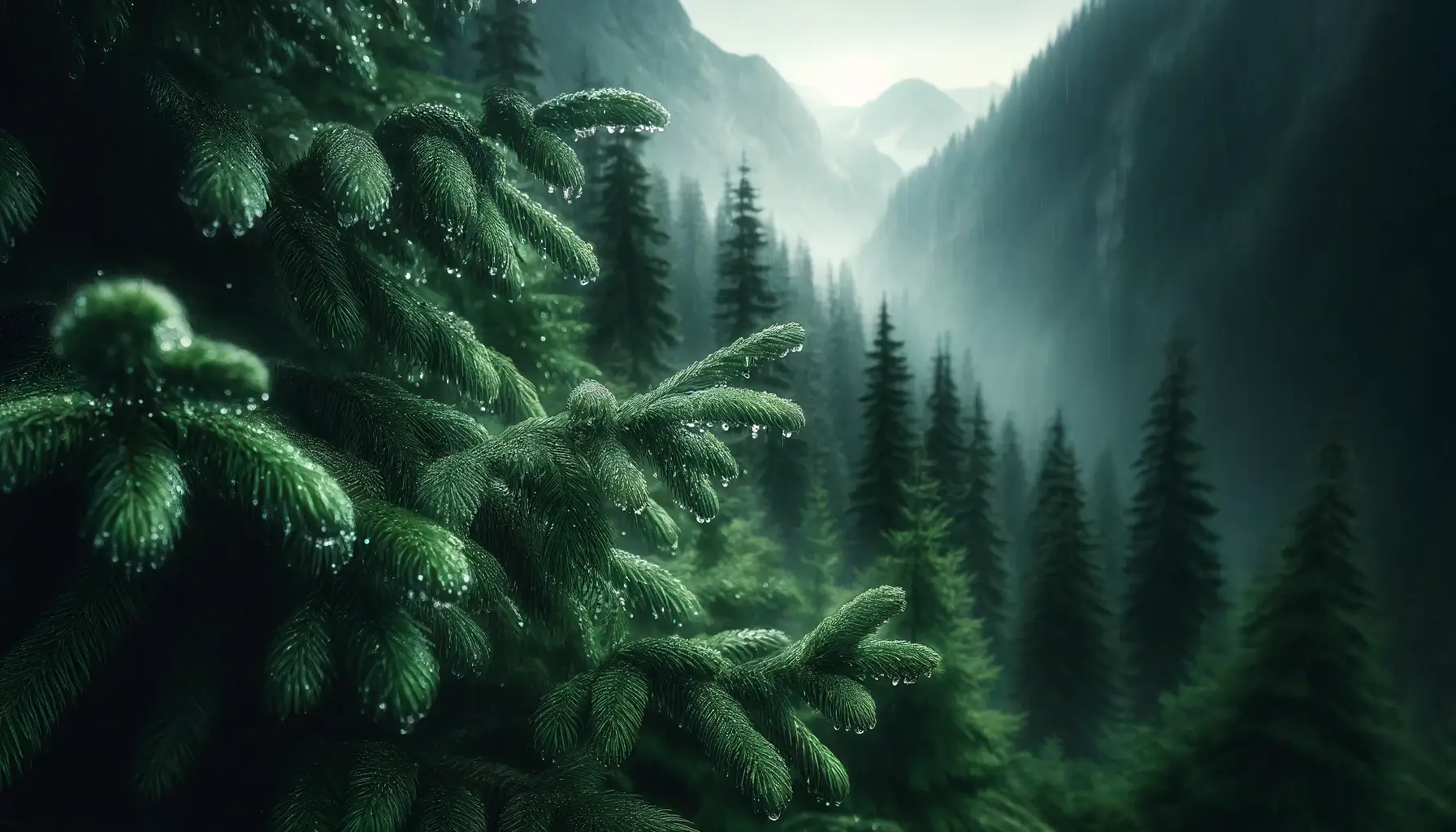 Tapet Dormitor Pădure Montană Învăluită în Ceață