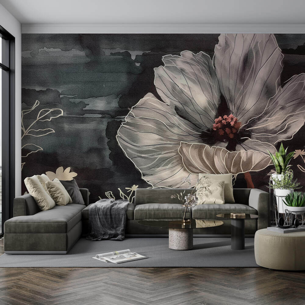Tapet-si-Tablouri-Living-Floral-Negru